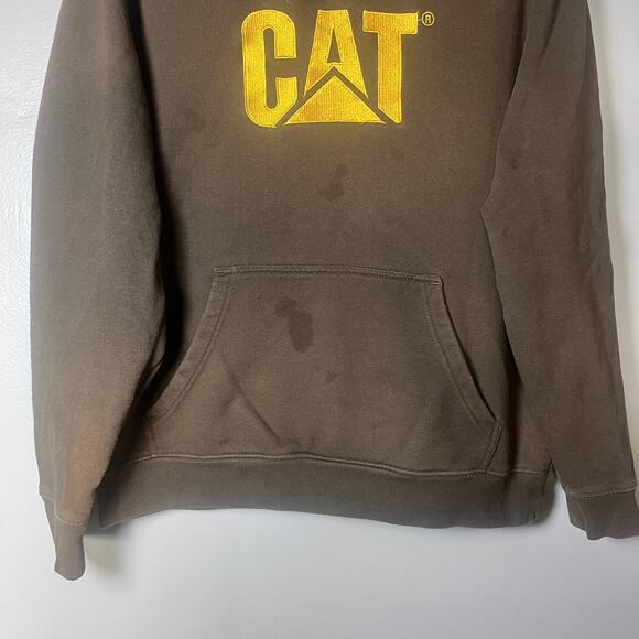 CAT Caterpillar Hoodie XL Brown Workwear Distressed Stains Heavyweight Pullover - Picture 8 of 14
